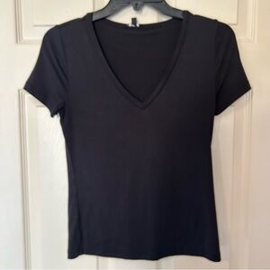 Express Fitted Double Layer Black V Neck Tee